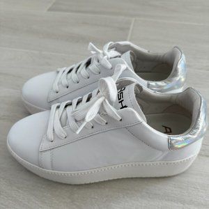 ASH Women's 7-7.5" White Leather Platform Sneakers with Metallic Detail
